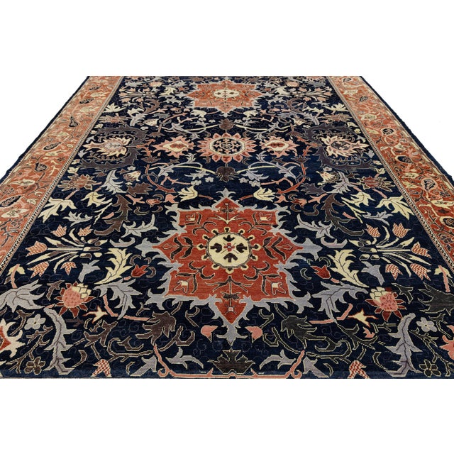 Vintage Persian Sultanabad Style Hand-Knotted Wool Area Rug – Navy & Terracotta For Sale - Image 9 of 11