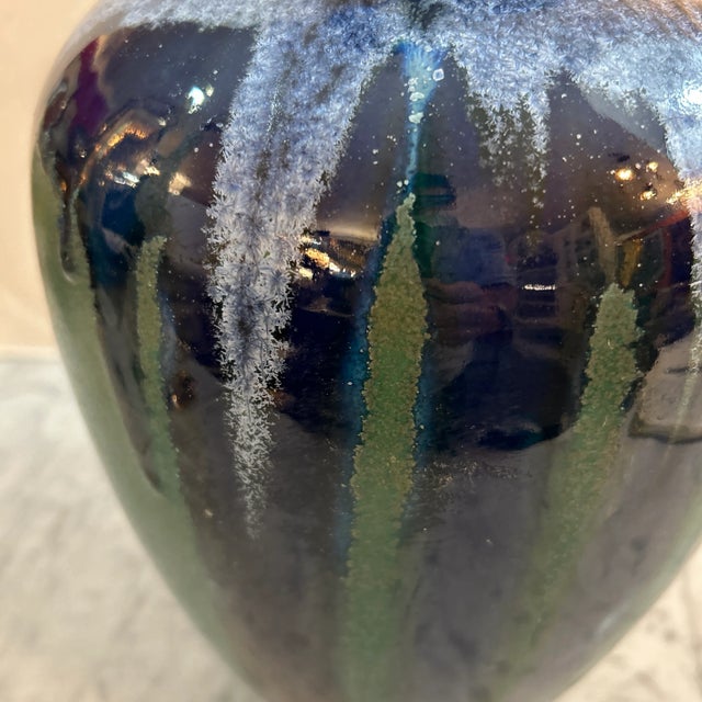 Blue and Green Drip Glaze Pottery Urn Vase/ Vessel For Sale - Image 9 of 11