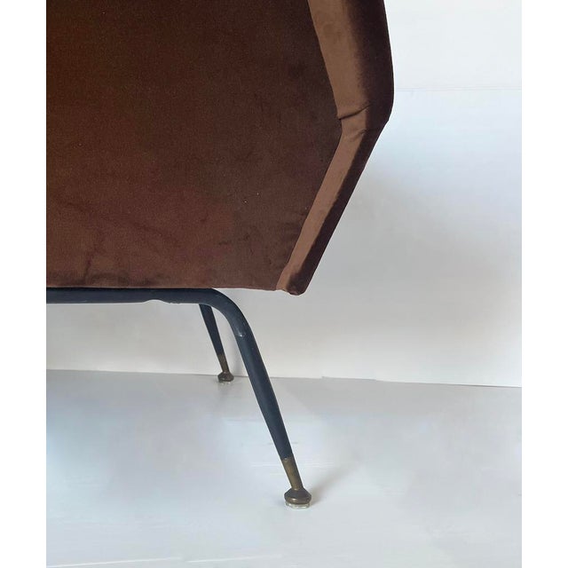 Metal Set of Armchairs in Brown Velvet attributed to Marco Zanuso, 1950s For Sale - Image 7 of 10