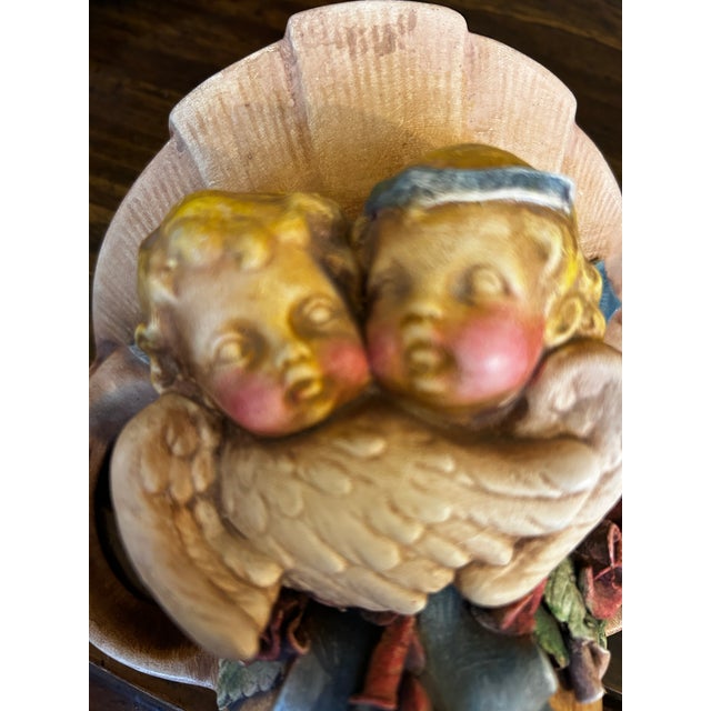 Vintage Ornate Victorian style Wall planter featuring hand painted Cherubs and roses and ribbons. Early Art Nouveau...