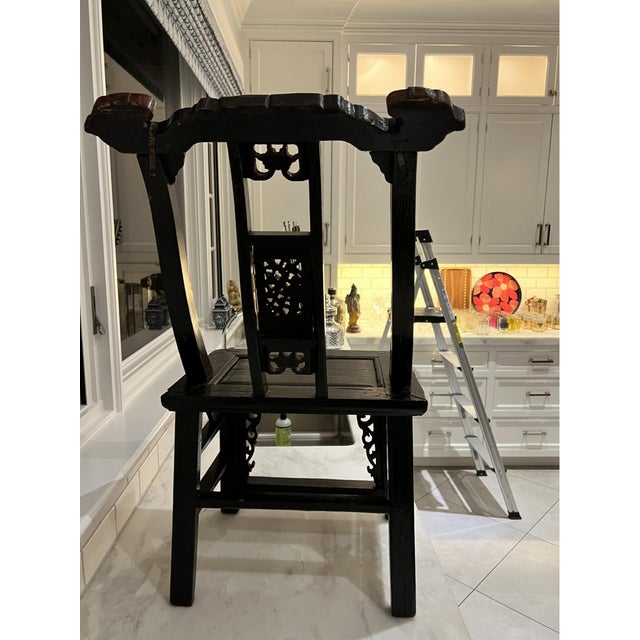 Wood 19th Century Chinese Carved Lacquered Side Chair For Sale - Image 7 of 7