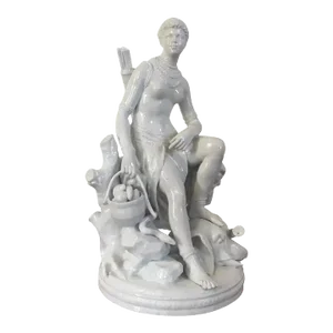 Antique 19th Century Italian Naples Porcelain Blanc de Chine White Figure of Africa with Lion, Elephant and Snake
