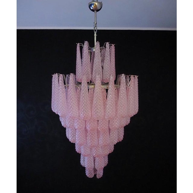 Large Vintage Italian Murano Glass Chandelier with 85 Glass Pink Petals Drop, 1990 For Sale - Image 4 of 15