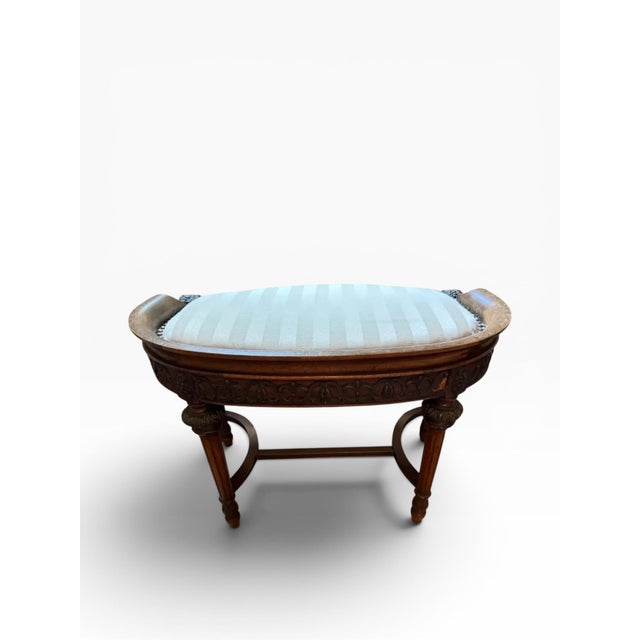 Cream Antique Irish Carved Dressing Table Stool With Upholstered Seat For Sale - Image 8 of 10