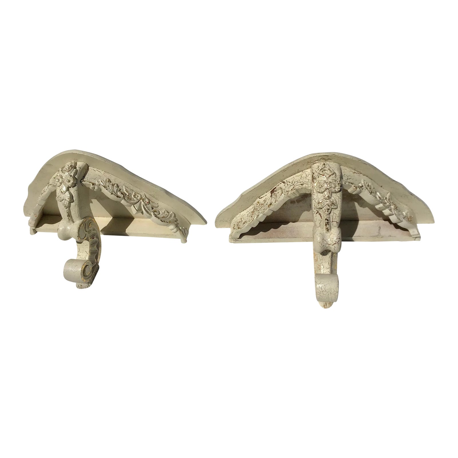 19th Century French Style Distressed Wood Wall Shelf Sconces - a Pair ...