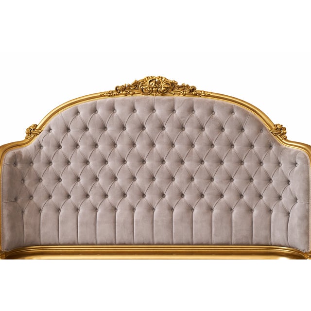 1880 French LouisXVI Gold Beech Velvet Corbeille Bedframe 4pc Set For Sale - Image 10 of 13