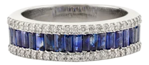 Art Deco Sapphire Wedding Band With Diamonds in 14k White Gold Size 7