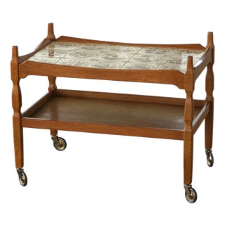 Danish Modern Serving Trolley with Tile Top by Henning Kjærnulf, Denmark, 1960s For Sale