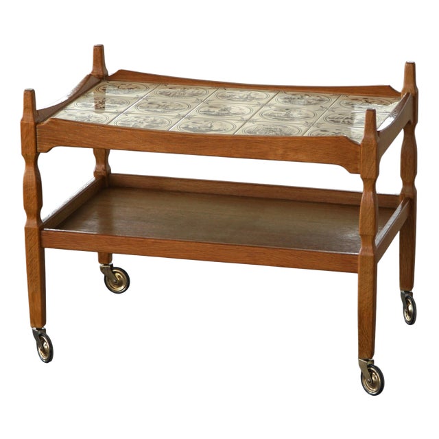 Danish Modern Serving Trolley with Tile Top by Henning Kjærnulf, Denmark, 1960s For Sale