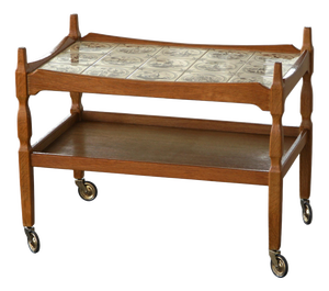 Danish Modern Serving Trolley with Tile Top by Henning Kjærnulf, Denmark, 1960s