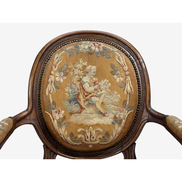 Louis XVI Style, Salon Suite, Tapestry, Walnut, France, 20th C. For Sale - Image 9 of 15