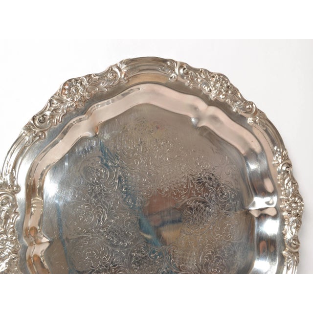 1950s Victorian F. B. Rogers Silver Co. Crown Trademark Round Serving Platter Edelweiss For Sale - Image 12 of 12
