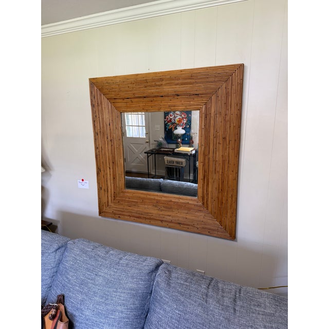 Large Vintage Split Bamboo Wall Mirror | Coastal, Hollywood Regency & British Colonial Style For Sale - Image 4 of 4