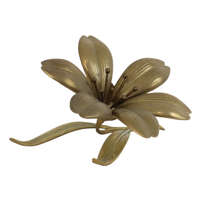 Mid-Century Modern Brass Lily Flower Sculpture Figurine Ashtray, 1960s For Sale
