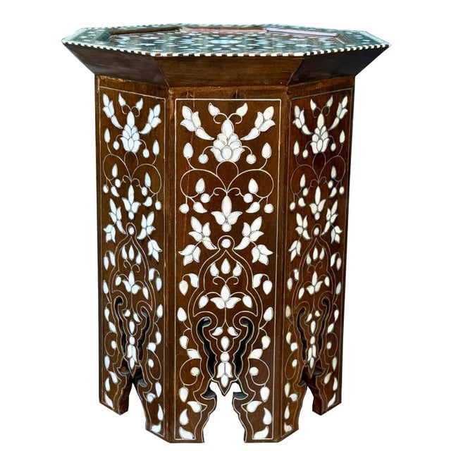 Art Deco Vintage Mother of Pearl Inlaid Octagon Side Table For Sale - Image 3 of 5