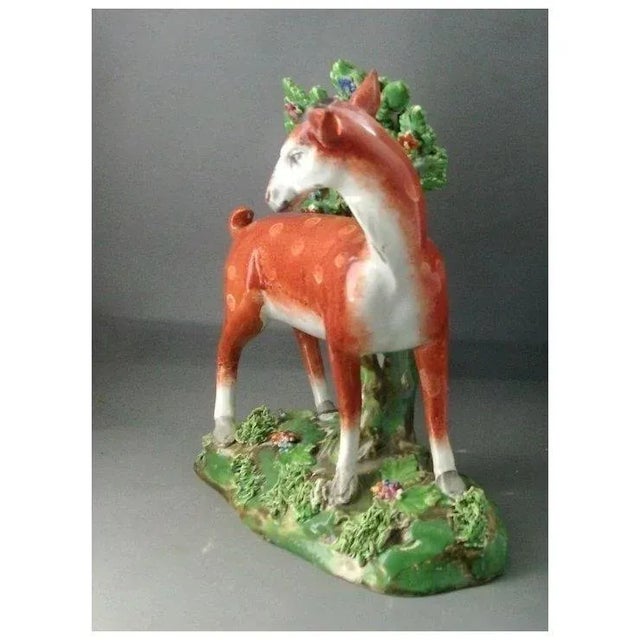 English Antique 18th Century English Staffordshire Pearlware Figure of a Doe or Deer in Bocage For Sale - Image 3 of 10