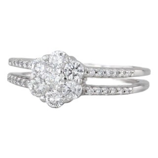 0.83ctw Diamond Flower Cluster Engagement Ring 14k White Gold Size 7.75 For Sale