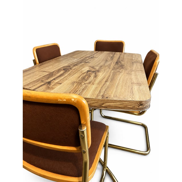 Brown 1981 Douglas Furniture of California Dining Table and Four Cantilever Chairs — 5 Pieces For Sale - Image 8 of 12