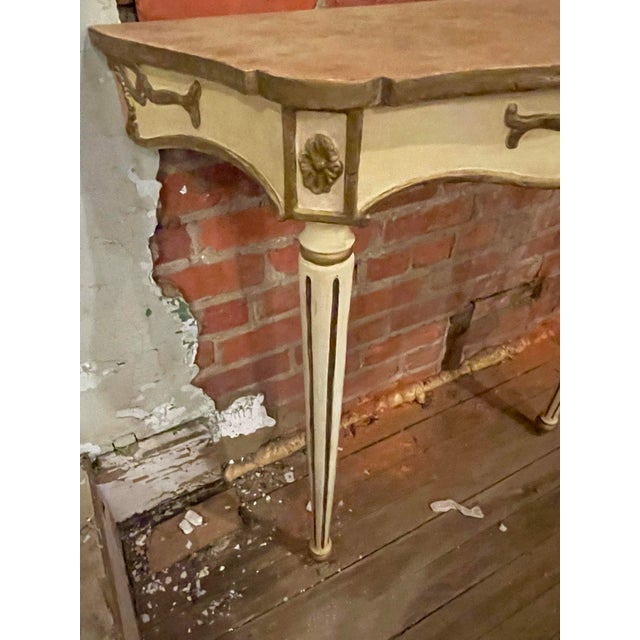 Pair of Mid 20th Century French Hollywood Regency Small Painted Cameo Wall Mount Pier Console Tables For Sale - Image 4 of 12