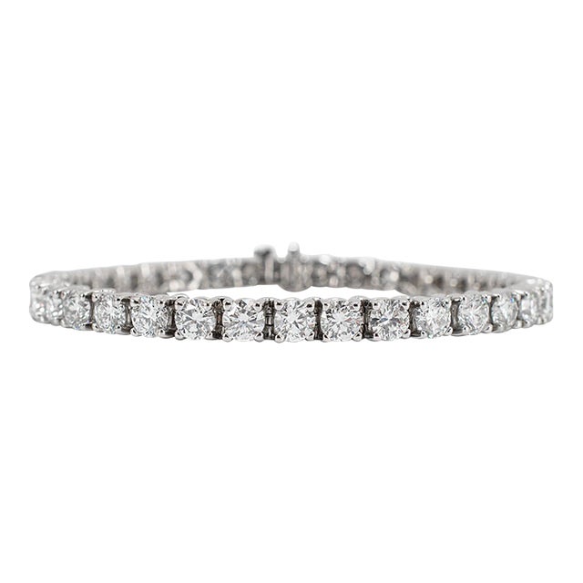 14k White Gold 4-Prong 11.41ct Lab Grown Round Diamond Classic Tennis Bracelet For Sale