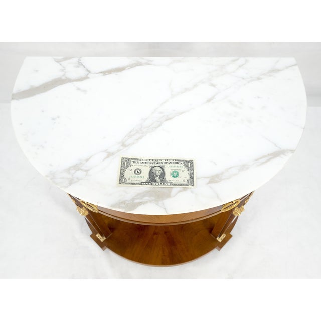 Metal 1960s Walnut Marble Top Neoclassical Demi Lune Bronze Mount Console Table 1 Drawer For Sale - Image 7 of 12