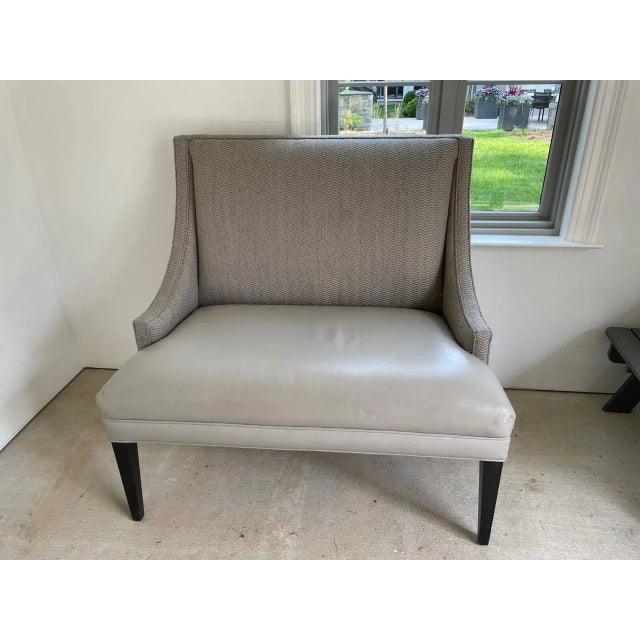 Contemporary Grey/Ivory Leather Herringbone Wool Upholstery Lounge Chair Chairish