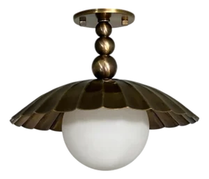 Handcrafted Pure Brass Flush Mount Ceiling Light Scalloped Vintage Globe Lamp