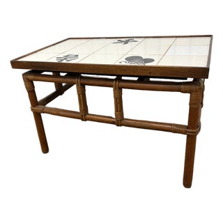 Vintage Rattan Attributed to Ficks Reed Far Horizons Collection End Table W/Tile Top by John Wisner For Sale