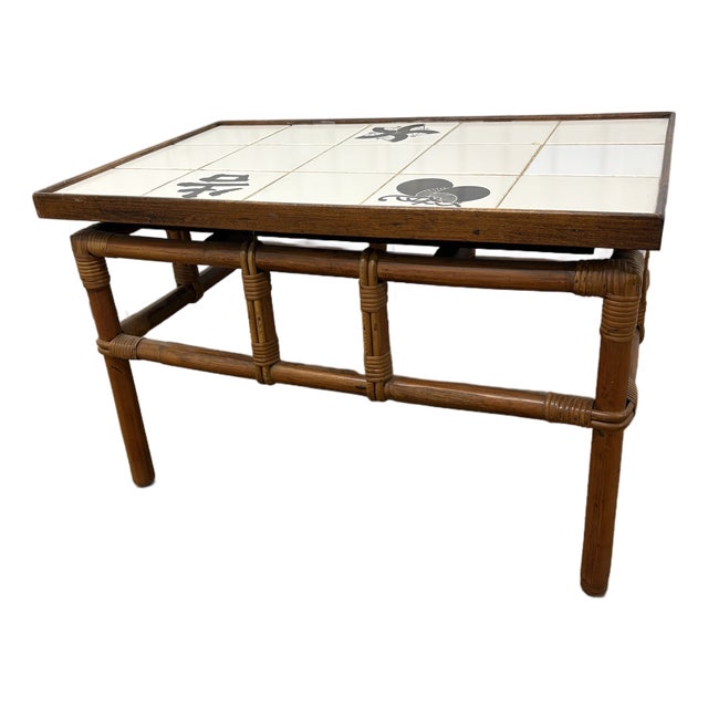 Vintage Rattan Attributed to Ficks Reed Far Horizons Collection End Table W/Tile Top by John Wisner For Sale