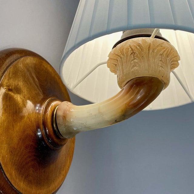 Alabaster, Birch and Pleated Fabric Wall Light, Sweden, 1920s For Sale - Image 15 of 18