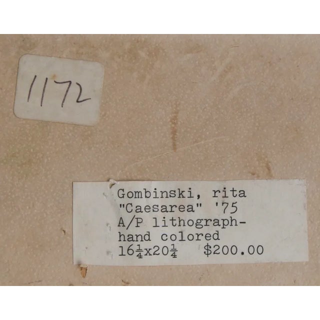 Mid Century Modern “ Caesarea “ ‘75 Abstract Rita Gombinski, Hand Colored Artist Proof Lithography Signed For Sale - Image 9 of 12