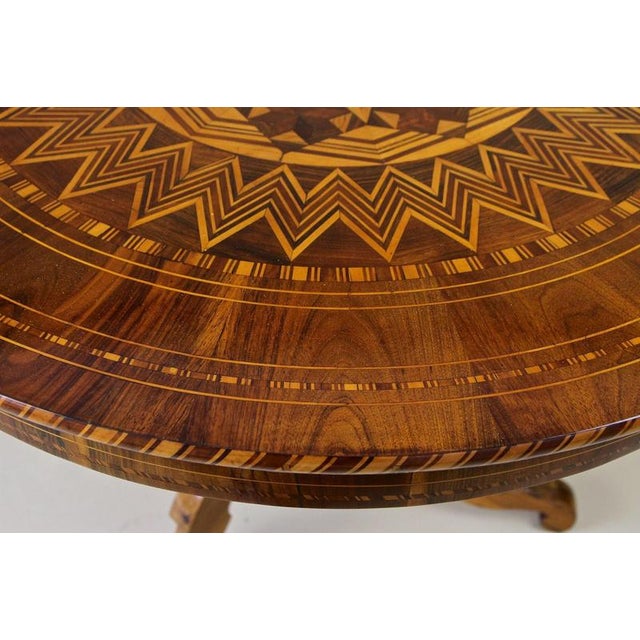 Antique Biedermeier Round Coffee Table with Marquetry Works, 1860 For Sale - Image 4 of 18
