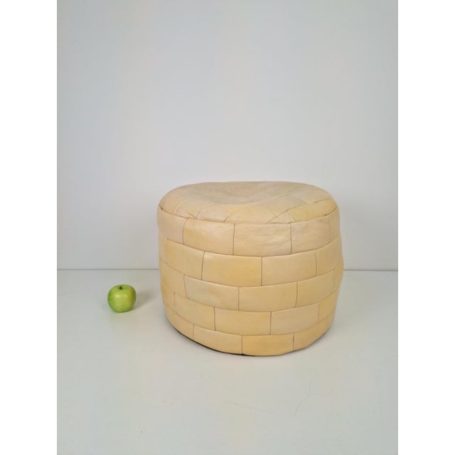 Beige Leather Patchwork Ottoman, 1970, in Flawless conditions. Designed 1970 to 1979