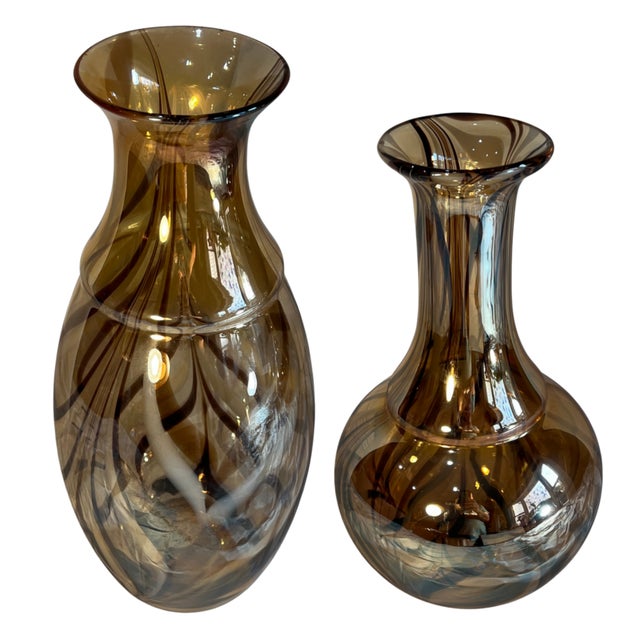 Art Glass Abstract Iridescent Tortoise Shell Vases- Set of Two For Sale In New York - Image 6 of 18