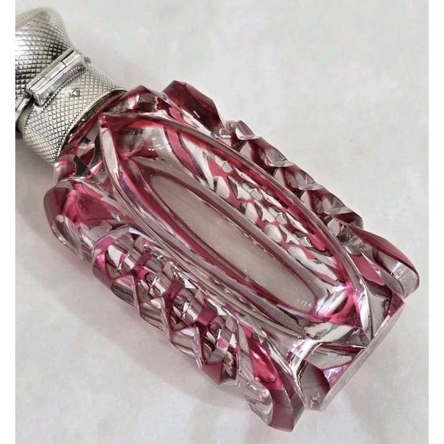 Boho Chic Antique Victorian Bohemian Cut Glass Vanity Scent Bottle with Silver Mount For Sale - Image 3 of 18