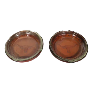 2 Vintage Leather and Glass Longhorn Ashtrays by Bamco