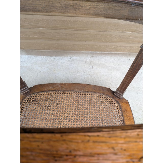 Vintage Two Tier Oval Glass Wood Woven Cane End Table Mid Century Neoclassical. For Sale - Image 12 of 13