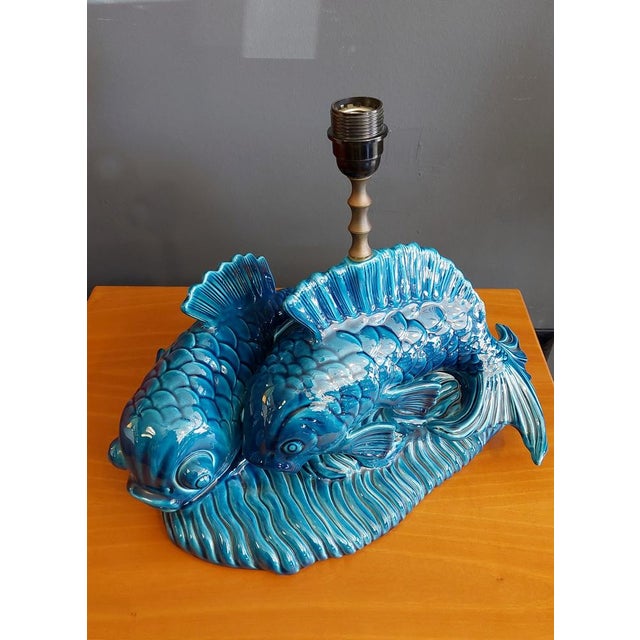 Mid-Century Modern Ceramic Table Lamp with the Shape of Carpe Koi, 1970s For Sale - Image 3 of 12