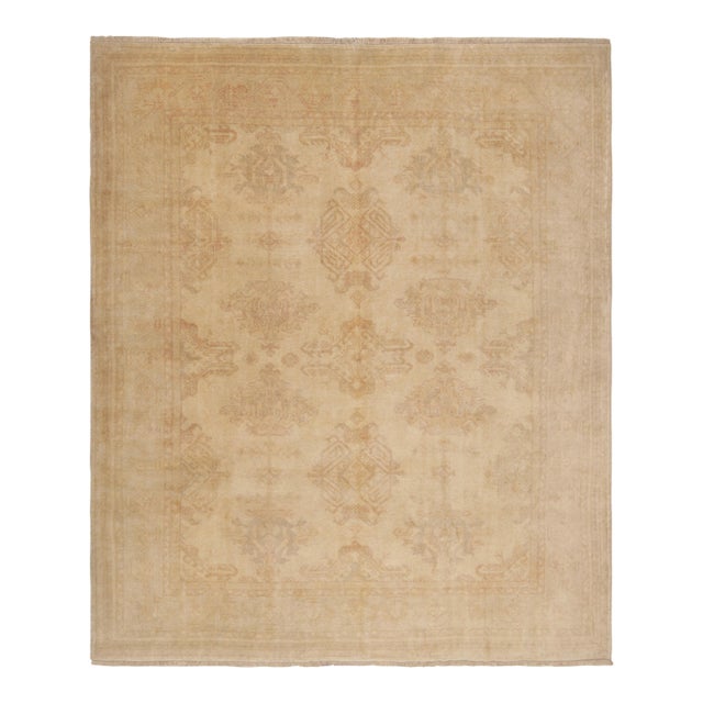 Vintage Turkish Oushak Rug, Golden-Brown Geometric Medallions - Rug & Kilim For Sale