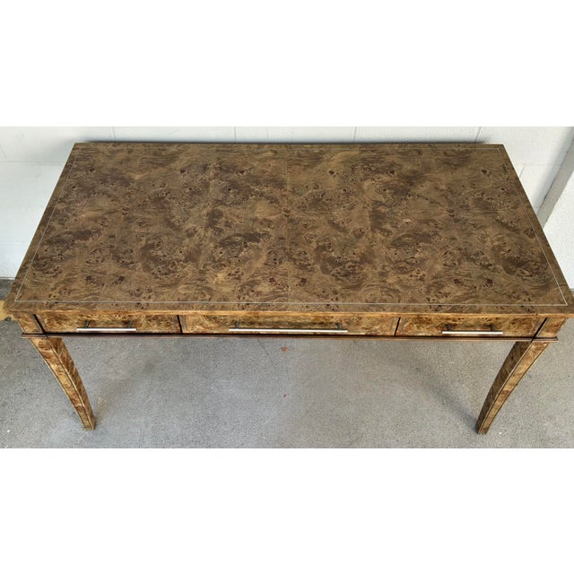 Jonathan Charles Jonathan Charles Modern Golden Amber Burl Wood Fulgurite Writing Desk For Sale - Image 4 of 6