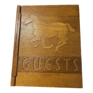 1950 Vintage Handcrafted Horse Wooden Guest Book. California Handcraft Pasadena Woodcraft Co For Sale