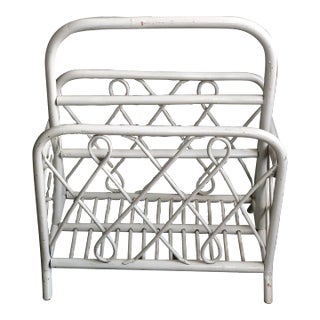 1960s Coastal Bent Bamboo Magazine Rack in White For Sale