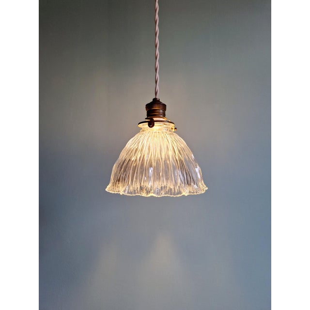 Holophane Pendant Light in Transparent Grooved Glass, 1920s For Sale - Image 11 of 12