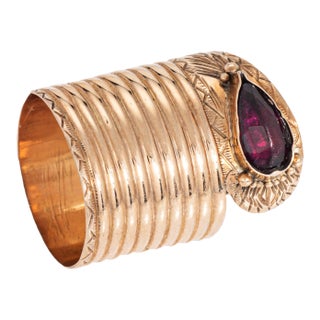Antique Victorian Extra Wide Snake Ring 14k Rose Gold Garnet Sz 7 Fine Jewelry For Sale