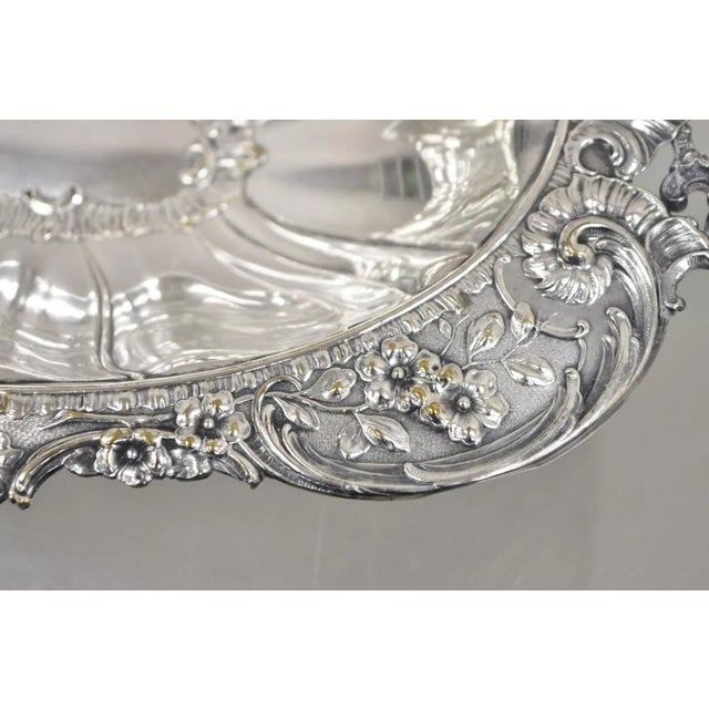 Silver Vintage English Victorian Floral Repousse Ornate Twin Handle Footed Dish Bowl For Sale - Image 8 of 12