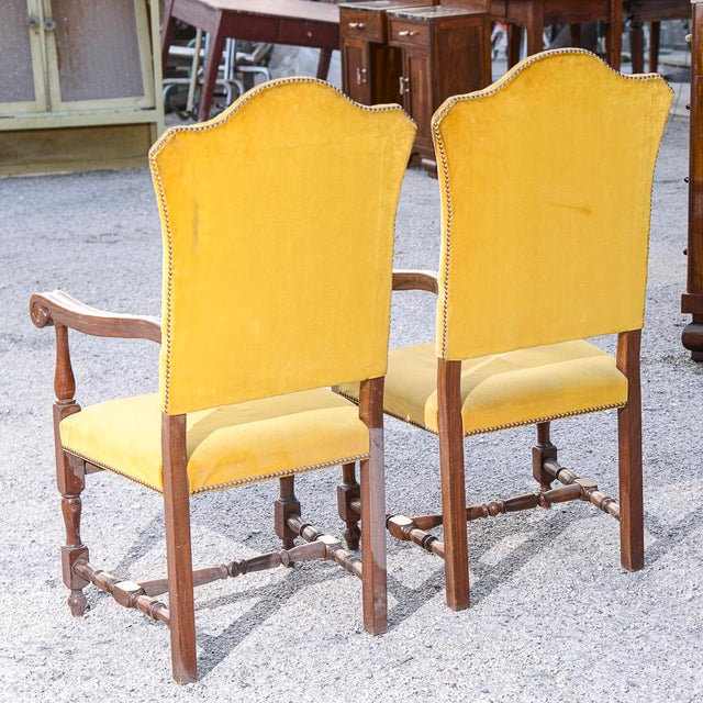 Armchairs in Carved Wood and Yellow Velvet, 1980s, Set of 2 For Sale - Image 10 of 18
