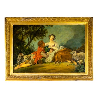 After Boucher, Two Lovers, 1800s, Oil on Canvas, Framed For Sale