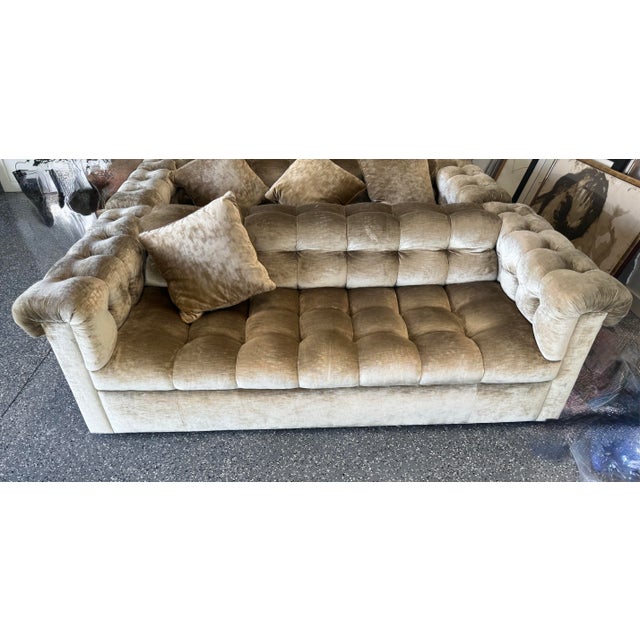 American Pair of Velvet Tufted Sofas For Sale - Image 3 of 9