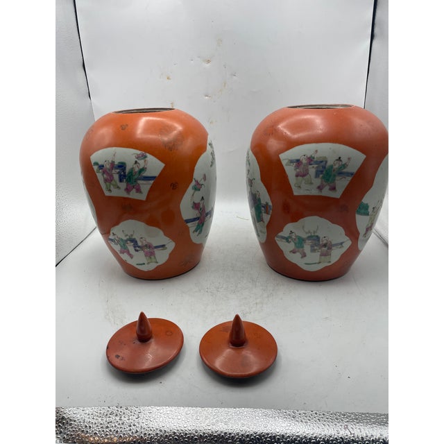 Pair of Chinese Hand Painted Jars For Sale In Nashville - Image 6 of 10