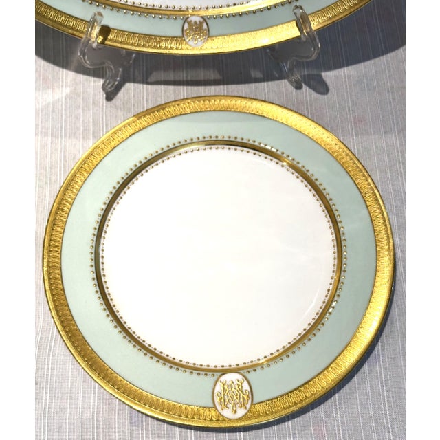 Antique Minton Porcelain Dinner Service | Mint Green Gold Gilt Monogram 1884 - 34 pcs For Sale In Boston - Image 6 of 16